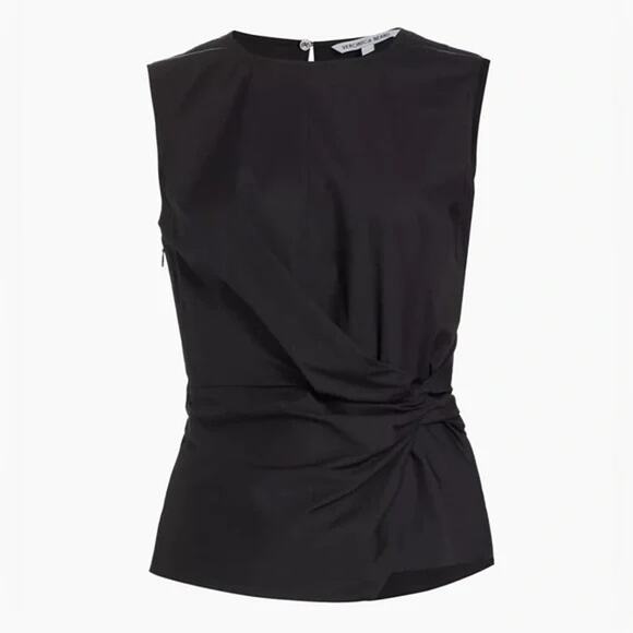 VERONICA BEARD Bisa Top New $248 Twisted Waist Stretch Black Cotton Size 4 - Picture 2 of 9